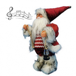 Zpívající a tančící Santa Claus s lucerničkou, 40 cm, bílo-červený