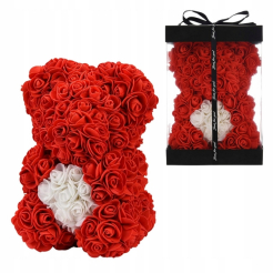 Valentýnský medvídek z červených okvětních lístků 25 cm