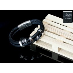 Pánský Kožený náramek Amore CO707 s chirurgická ocel s vintage symbolem