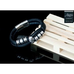 Kožený náramek Amore CO701 s chirurgická ocel s vintage symbolem