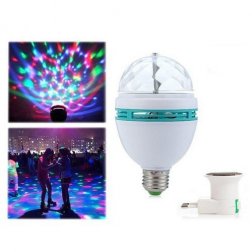 Rotačná LED disco RGB žiarovka s adaptérom