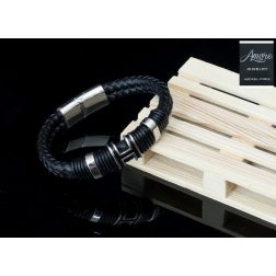 Kožený náramek Amore CO706 chirurgická ocel se symbolem H