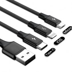 Nabíjací kábel 3v1 Micro USB + iPhone Lightning + USB-C