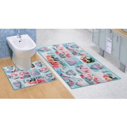 Kúpeľňová sada predložiek 3D 60x100 + 60x50cm Patchwork tyrkysový