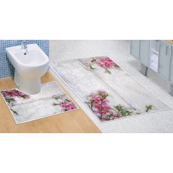 Koupelnová sada předložek 3D 60x100+60x50cm Růžová kytice