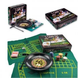 Hrací set 5v1 Ruleta + Poker + Black Jack + Kostky