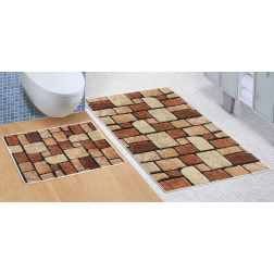 Kúpeľňová sada predložiek 3D 60x100 + 60x50cm bez výkroja kamenná dlažba