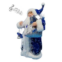 Spievajúci a tancujúci Mikuláš so Zvončekom, 30 cm, modro-biely
