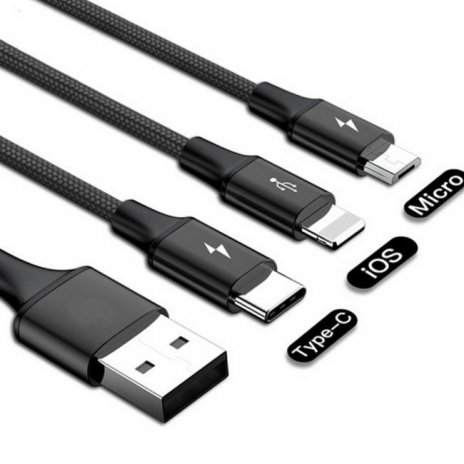 Nabíjací kábel 3v1 Micro USB + iPhone Lightning + USB-C