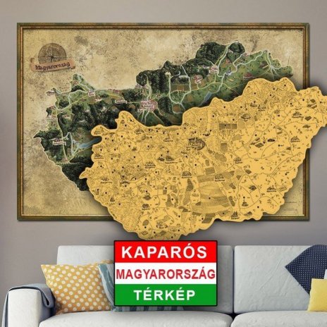 Stírací mapa Maďarska DELUXE XL zlatá 