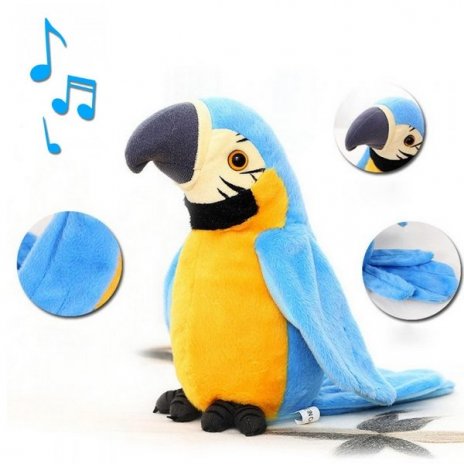 Interaktivní plyšový mluvící papoušek modrý 
