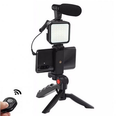 Selfie StudioStand, LED, spoušť, stativ, mikrofon 