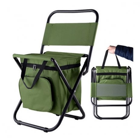 Kemping összecsukható szék termotáskával, zöld színü 