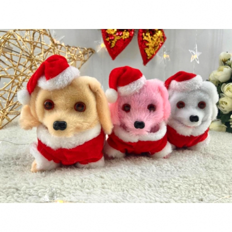 Sétáló és ugató kutyus karácsonyi ruhában 
