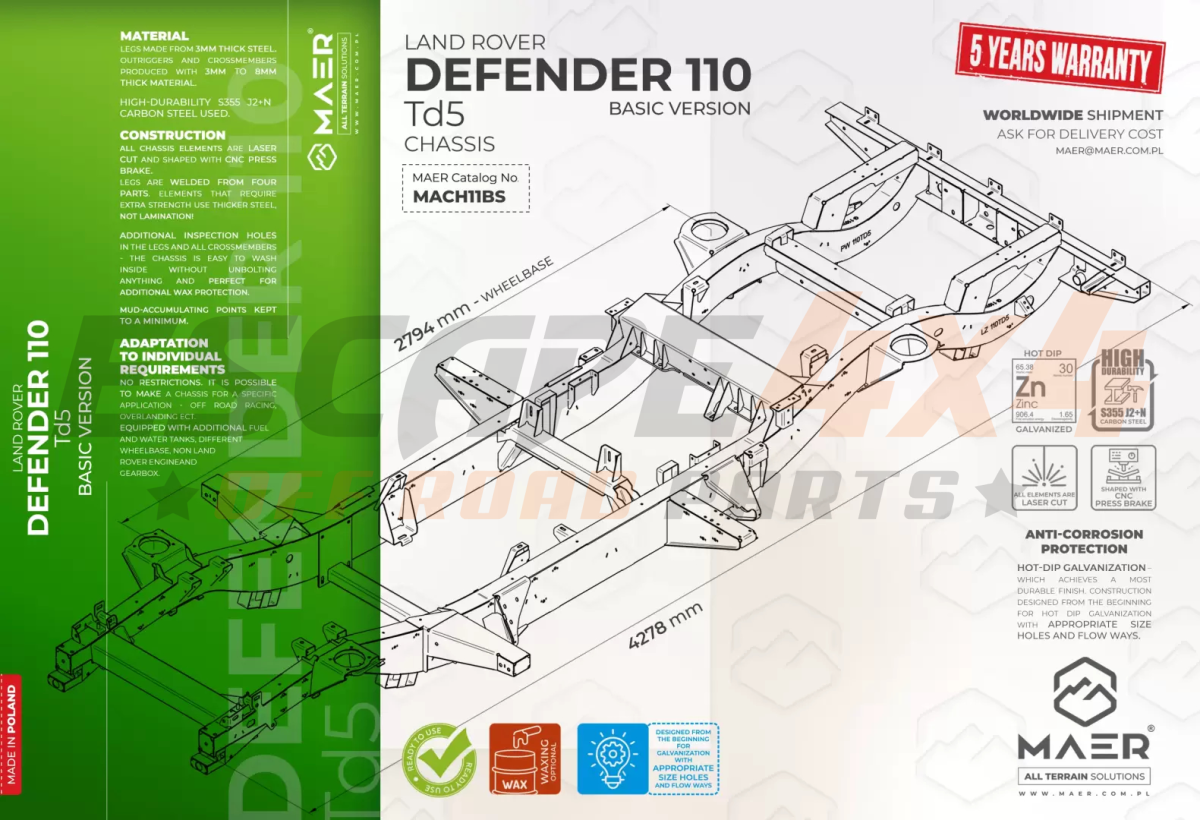 Frame Basic Land Rover Defender 110 Td5 | Escape4x4.eu