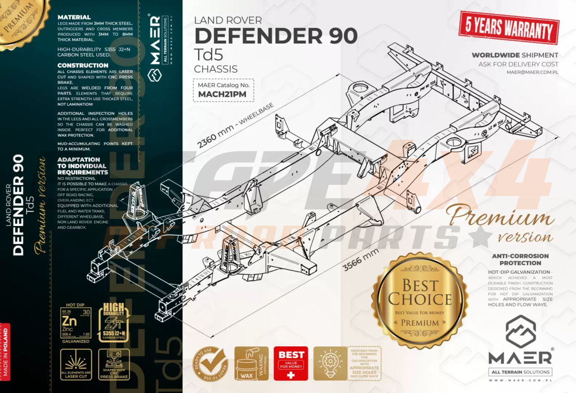 Frame Premium Land Rover Defender 90 Td5 | Escape4x4.eu