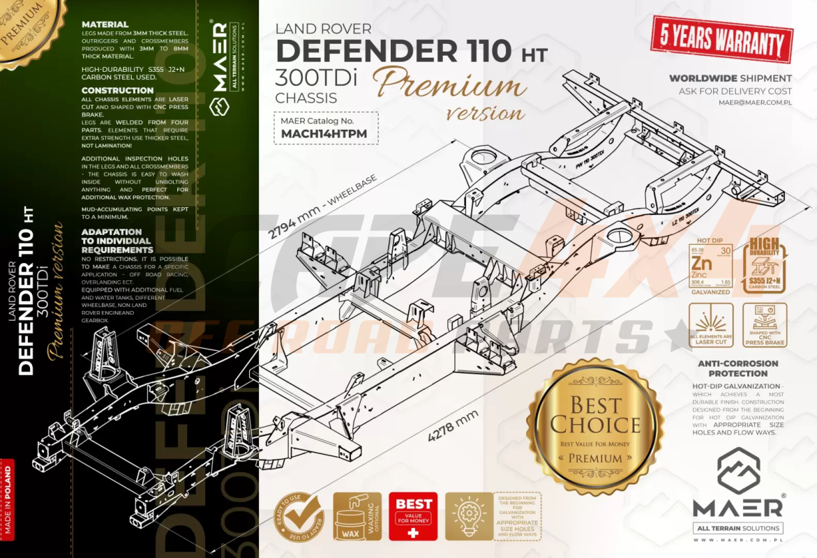 Defender Side Frame Frame Premium Land Rover Defender 110 300TDi HT | Escape4x4.eu