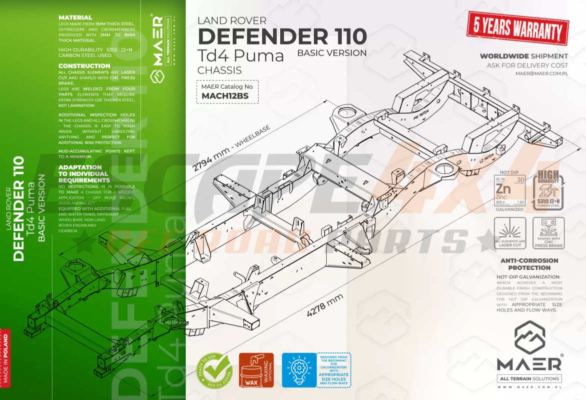 Frame Basic Land Rover Defender 110 Td4 Puma | Escape4x4.eu