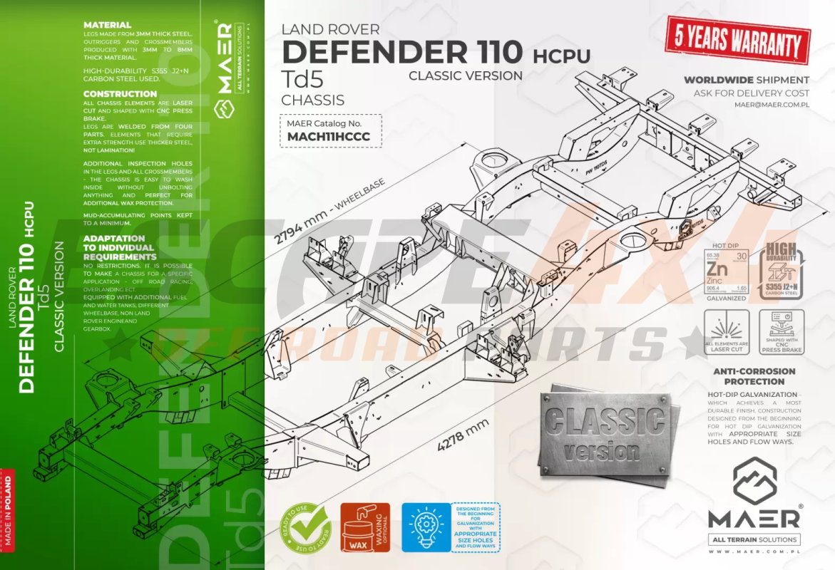 Frame Classic Land Rover Defender 110 Td5 HCPU | Escape4x4.eu