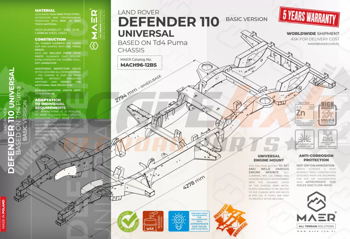 Frame for unoriginal engines Land Rover Defender 110 Td4 Puma ...