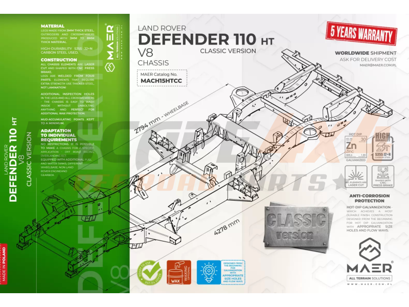 Frame Classic Land Rover Defender 110 V8 HT | Escape4x4.eu