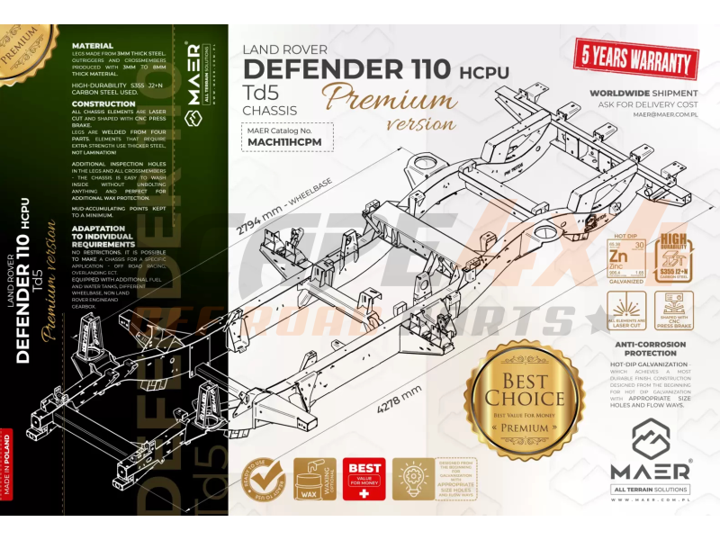 Performance Land Rover Defender Frame Frame Premium Land Rover Defender 110 Td5 HCPU | Escape4x4.eu