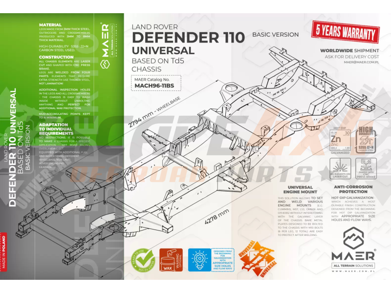 Defender Side Frame Frame for unoriginal engines Land Rover Defender 110 Td5 | Escape4x4.eu