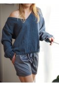 Ručně pletený svetr z lnu a bavlny s hlubokým výstřihem