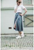 Šedo-modrá zavinovací sukně z hedvábné směsi