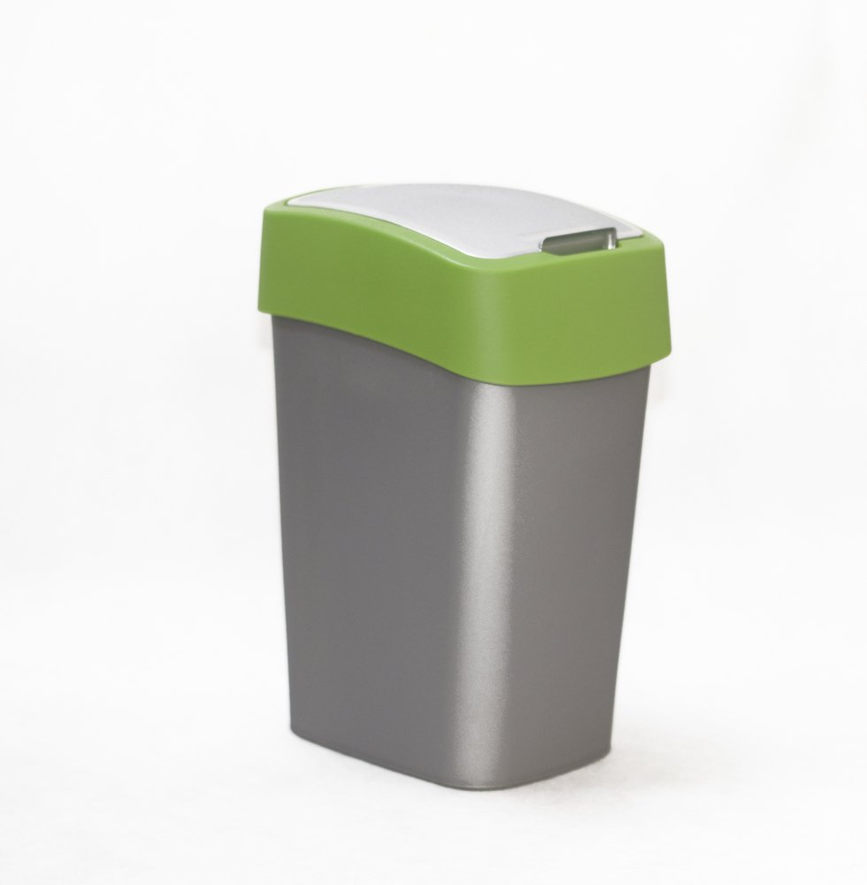 Poubelle Curver Flipbin 50 Litres - Argenté/jaune, Couvercle à Charnière, Design Moderne, Polypropylène