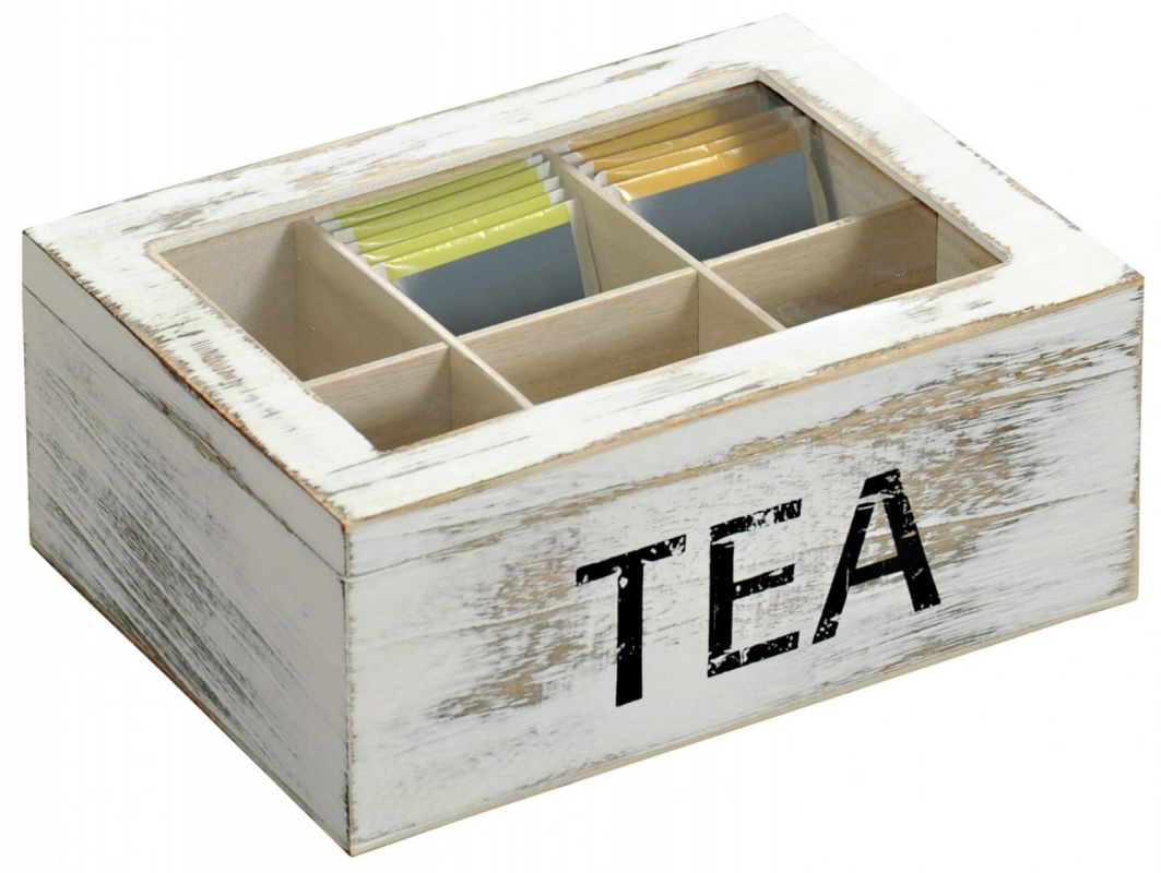 Čajový box, dřevěný bílý