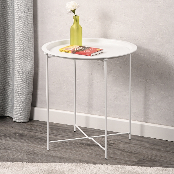 Kesper Odkládací stolek s podnosem, bílý, průměr 47 cm, výška 50 cm