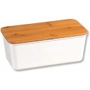 Úložný box na chléb s prkénkem z bambusu, bílý, 36 x 20 x 14 cm