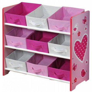 Dětský úložný regál s 9ti látkovými boxy, růžový