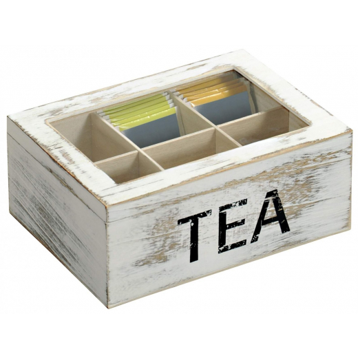 Čajový box, dřevěný bílý 