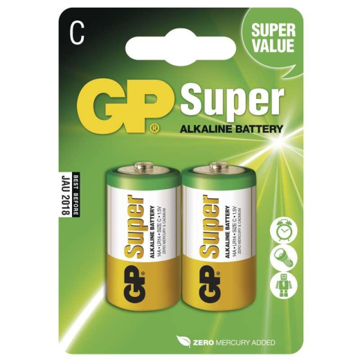 Alkalická baterie GP Super LR14 (C), blistr 