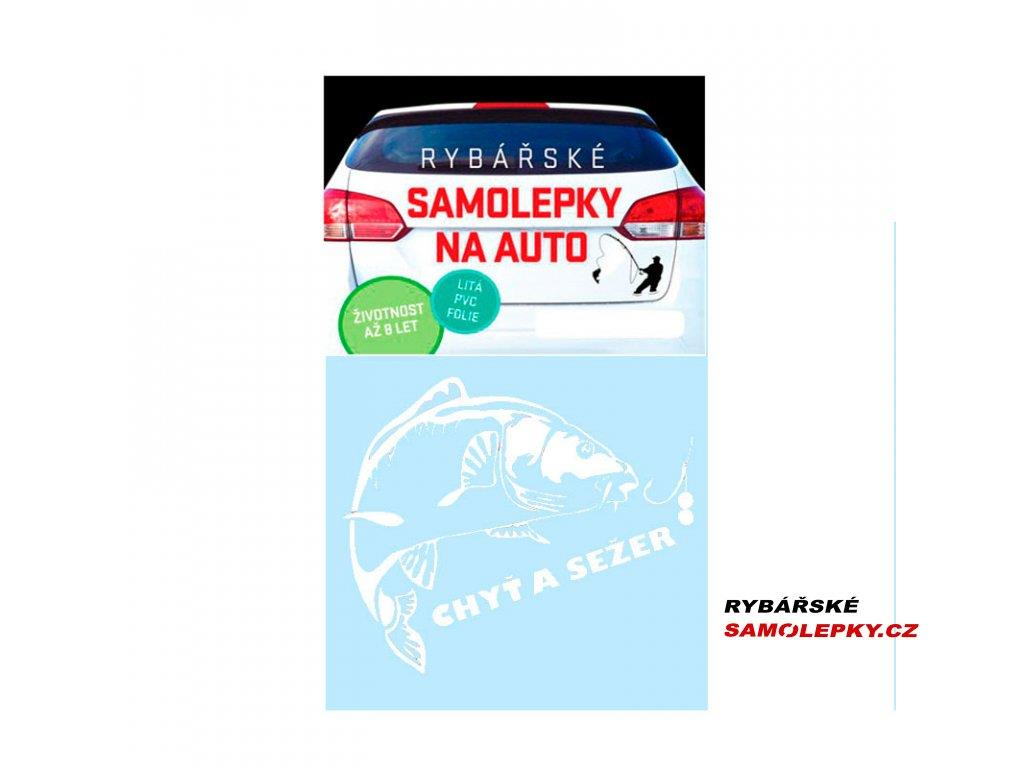 Rybarskesamolepky.cz Rybarskesamolepky - Samolepka Chyť a sežer Bílá