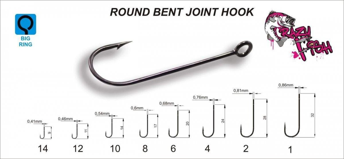Crazy Fish - Háček Round Bent Joint Hook Velikost 14 10ks