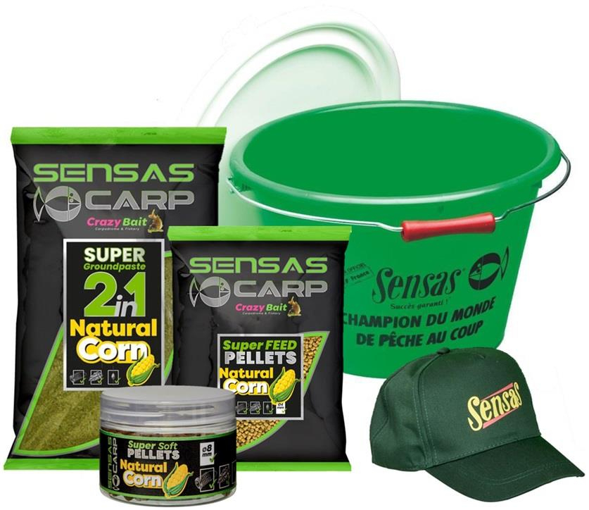 Sensas - Akční kbelík Carp Paste Pellets Corn (Kbelík, krmení, kšiltovka)