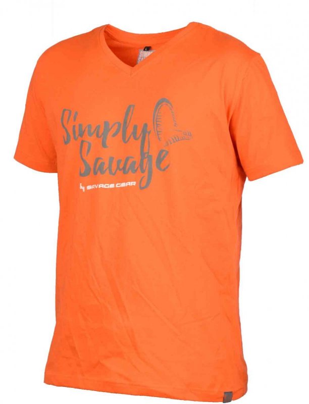Savage Gear - Tričko Simply Savage V-neck Tee Orange Velikost M