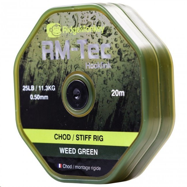 RidgeMonkey - Vlasec RM-Tec Chod Stiff Rig 0,50mm 25lb 20m Zelená
