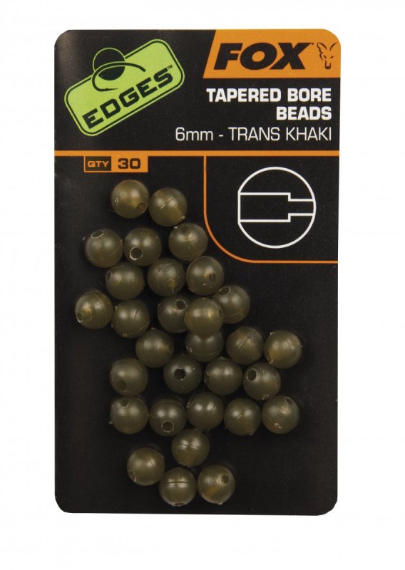 FOX - Gumové korálky Tapered Bore Beads 6mm 30ks Trans Khaki
