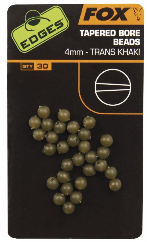 FOX - Gumové korálky Tapered Bore Beads 4mm 30ks Trans Khaki