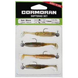 Cormoran - Set Jigová hlavička s gumovou nástrahou Wave Přírodní 7,5 cm 5g Velikost 1/0