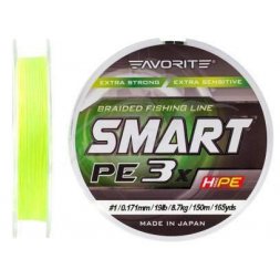 Favorite - Šňůra PE Line Favorite Smart PE 3X 0,09mm 6lbs 2,9kg 150m Fluo Žlutá