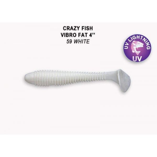 Crazy Fish - Gumová nástraha Vibro Fat 10cm White (59) 4ks 