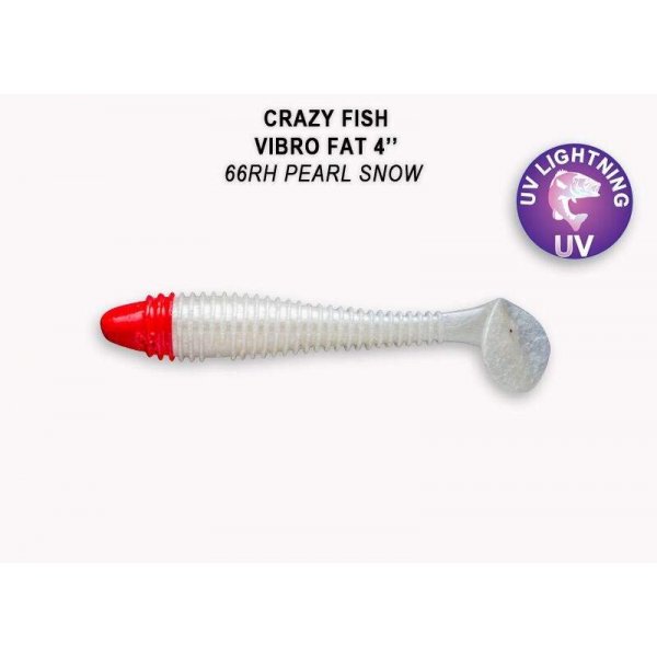 Crazy Fish - Gumová nástraha Vibro Fat 10cm Pearl Snow Red Head (66RH) 4ks 