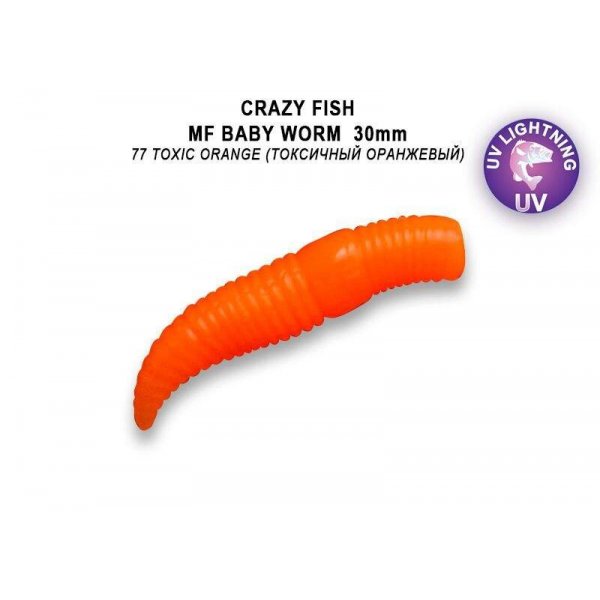 Crazy Fish - Gumová nástraha MF Baby worm 3cm Barva 77 Sýr 12ks 