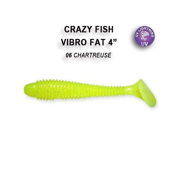 Crazy Fish - Gumová nástraha Vibro Fat 10cm 6ks Chartreuse 