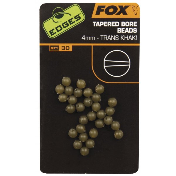 FOX - Gumové korálky Tapered Bore Beads 4mm 30ks Trans Khaki 